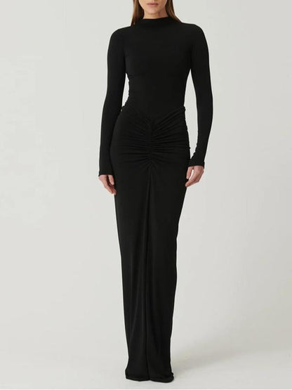BETTY™ - Classy Ruched Long Sleeve Mock Bodycon Maxi Dress