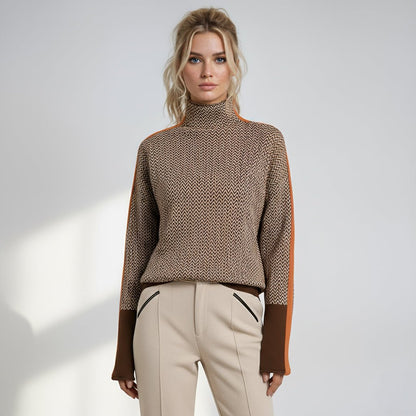 Elara | Contrast Striped Roll Neck Sweater